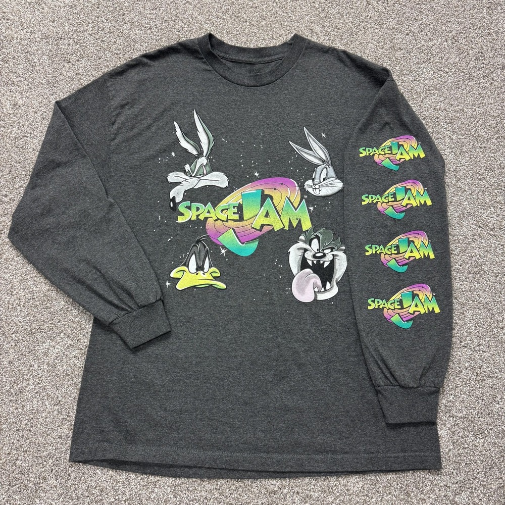 Space Jam Looney Tunes Shirt Mens XL Gray Long Sleeve Graphic Tee T-Shirt